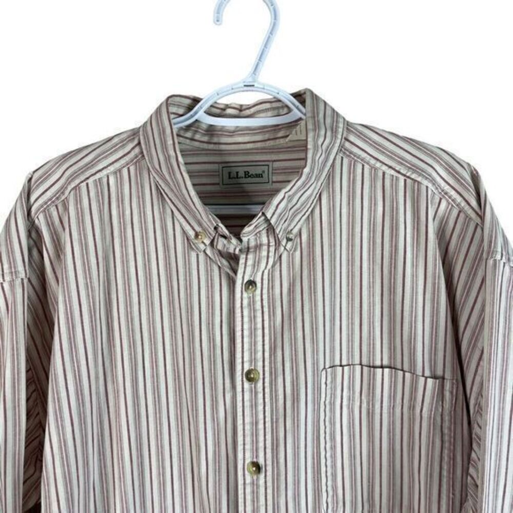 Vintage LL Bean Shirt Mens XLT White Red Striped‎ Cotton Long Sleeve Button Down
